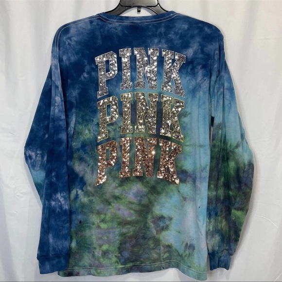 PINK Victoria's Secret Tops - ⚘vs PINK Custom Tie Dye Bling L/S Campus Tee⚘